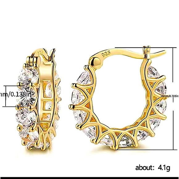 Gold Plated Zircon Diamond Huggie Hoop Earrings - Picture 3 of 5